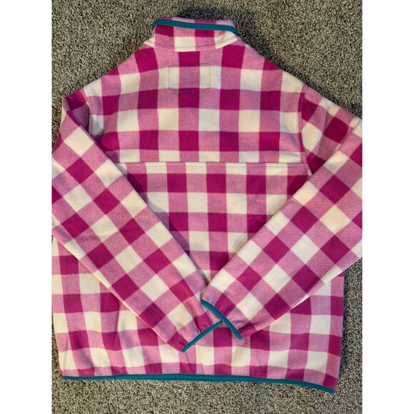 Lands' End Pink Plaid Fleece Pullover - Cozy Winter Essential - Picture 3 of 4